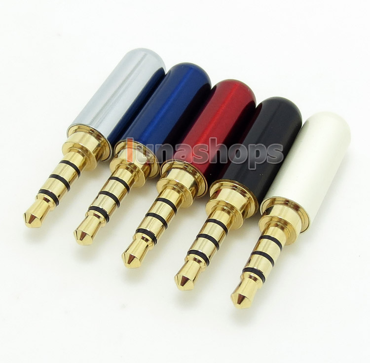 5 color With Clip 3.5mm 4 poles Stereo 24k Gold Audio soldering DIY Jack Plug