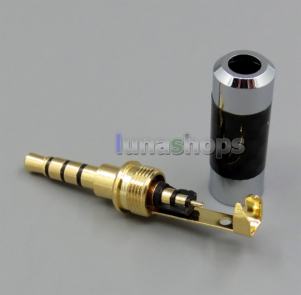 Straigt 3.5mm 4 poles Gold Male stereo phono Carbon Shell DIY Solder Adapter 