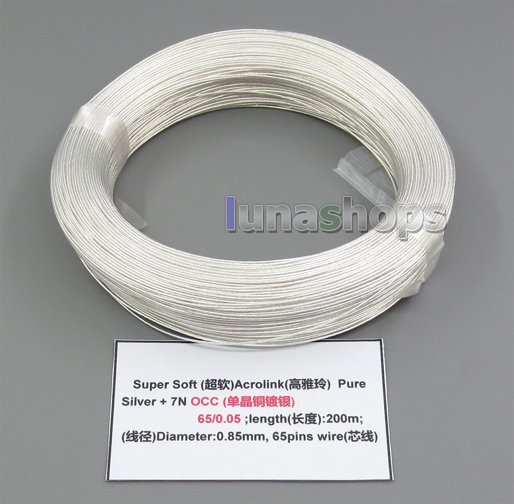 200m 26AWG Ag99.9% Acrolink Pure Silver +7N OCC Copper Signal Wire Cable 65/0.05mm2 Dia:0.85mm For DIY