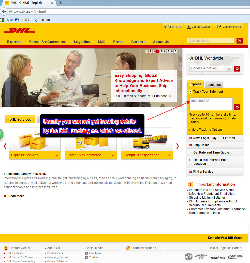 how to get the dhl switching tracking no.