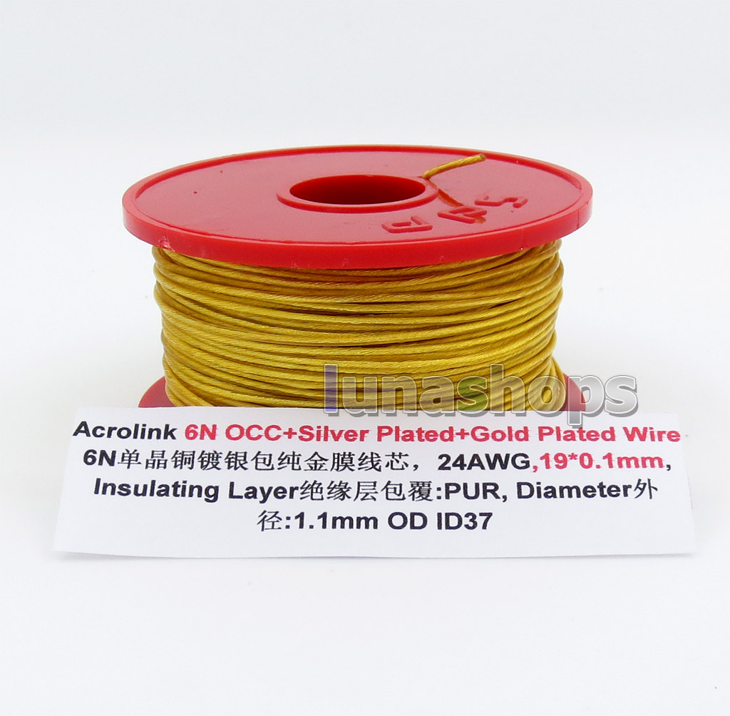 30m Acrolink 6n OCC Silver Plated + Gold Plated 24AWG 19*0.1mm PUR OD 1.1mm DIY Earphone Cable