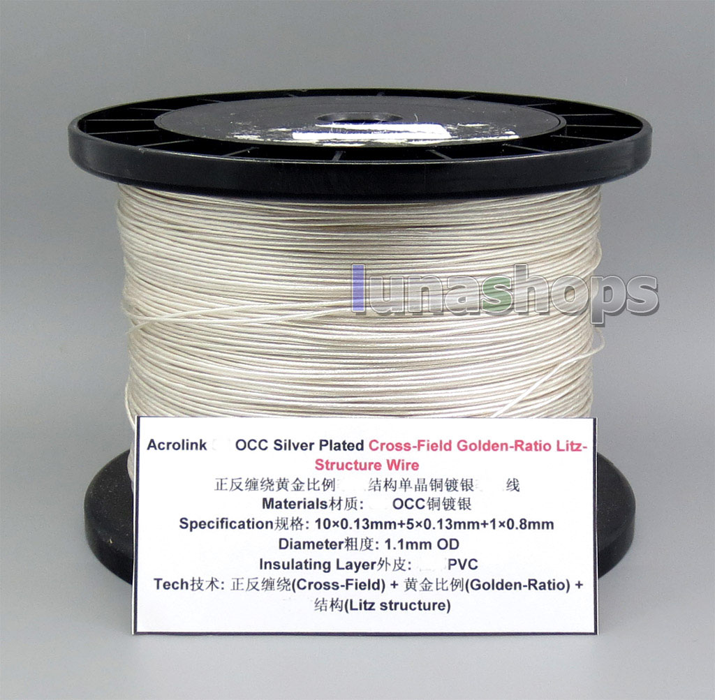 100m Acrolink OCC Silver Plated Cross-Field Golden-Ratio Litz-Structure Wire 10&times;0.13mm+5&times;0.13mm+1&times;0.8mm  1.1mm OD