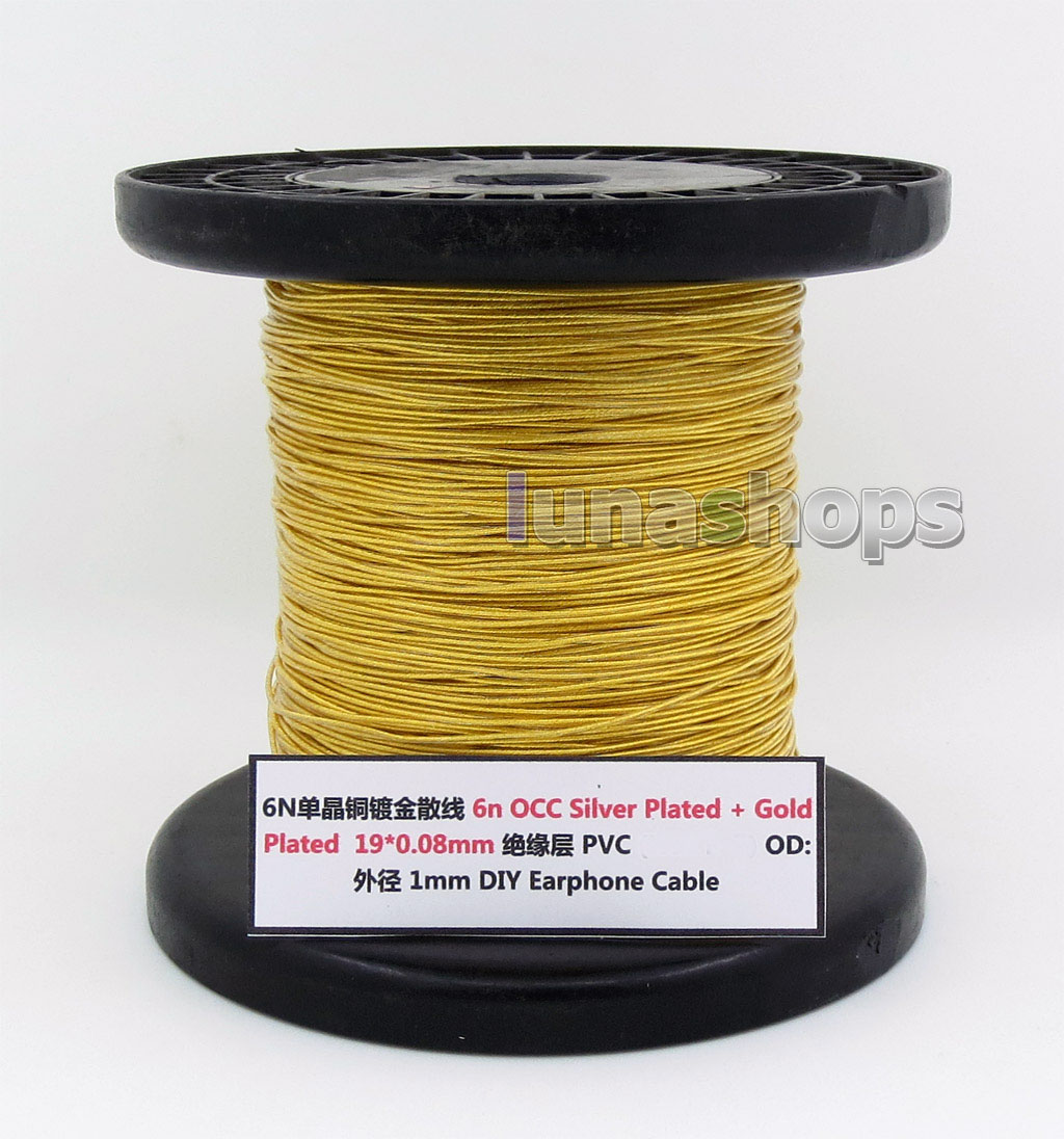 100m 6n OCC + Gold Plated 24AWG 19*0.08mm PVC OD 1mm DIY Audio Headphone Earphone Cable