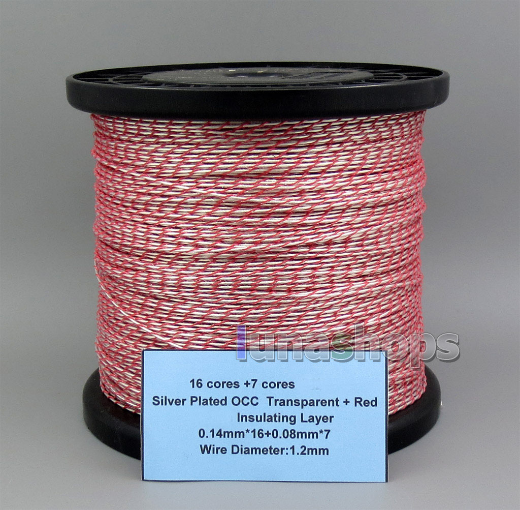 100m 16 cores +7 cores Silver Plated OCC  Transparent + Red Insulating Layer 0.14mm*16+0.08mm*7 Wire Diameter:1.2mm 