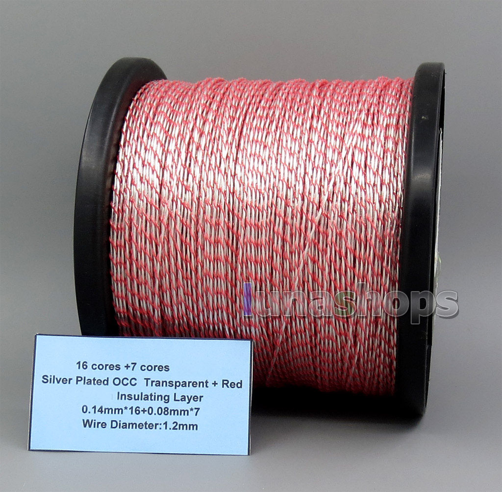 100m 16 cores +7 cores Silver Plated OCC  Transparent + Red Insulating Layer 0.14mm*16+0.08mm*7 Wire Diameter:1.2mm 