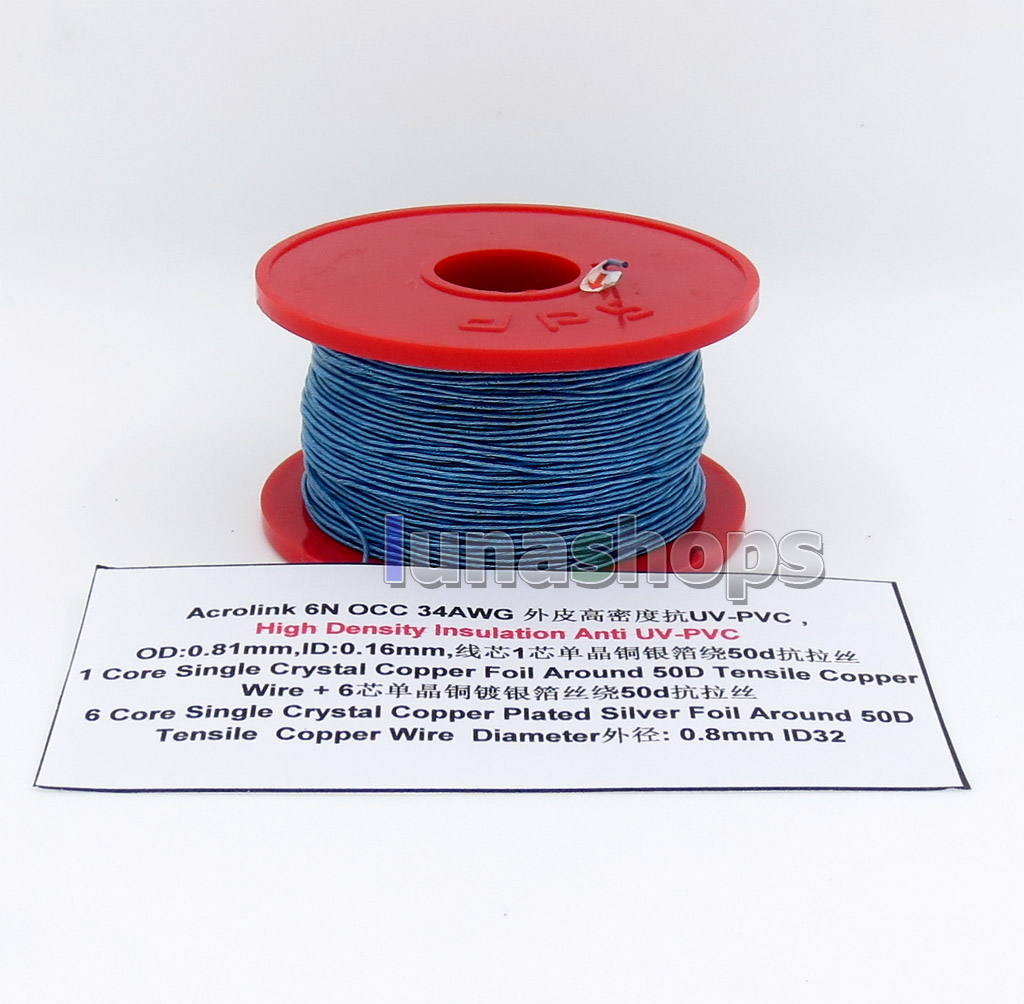 30m Acrolink 6n OCC 34AWG UV-PVC core single Crystal copper Foil Around 50d OD 0.8mm DIY cable ID32