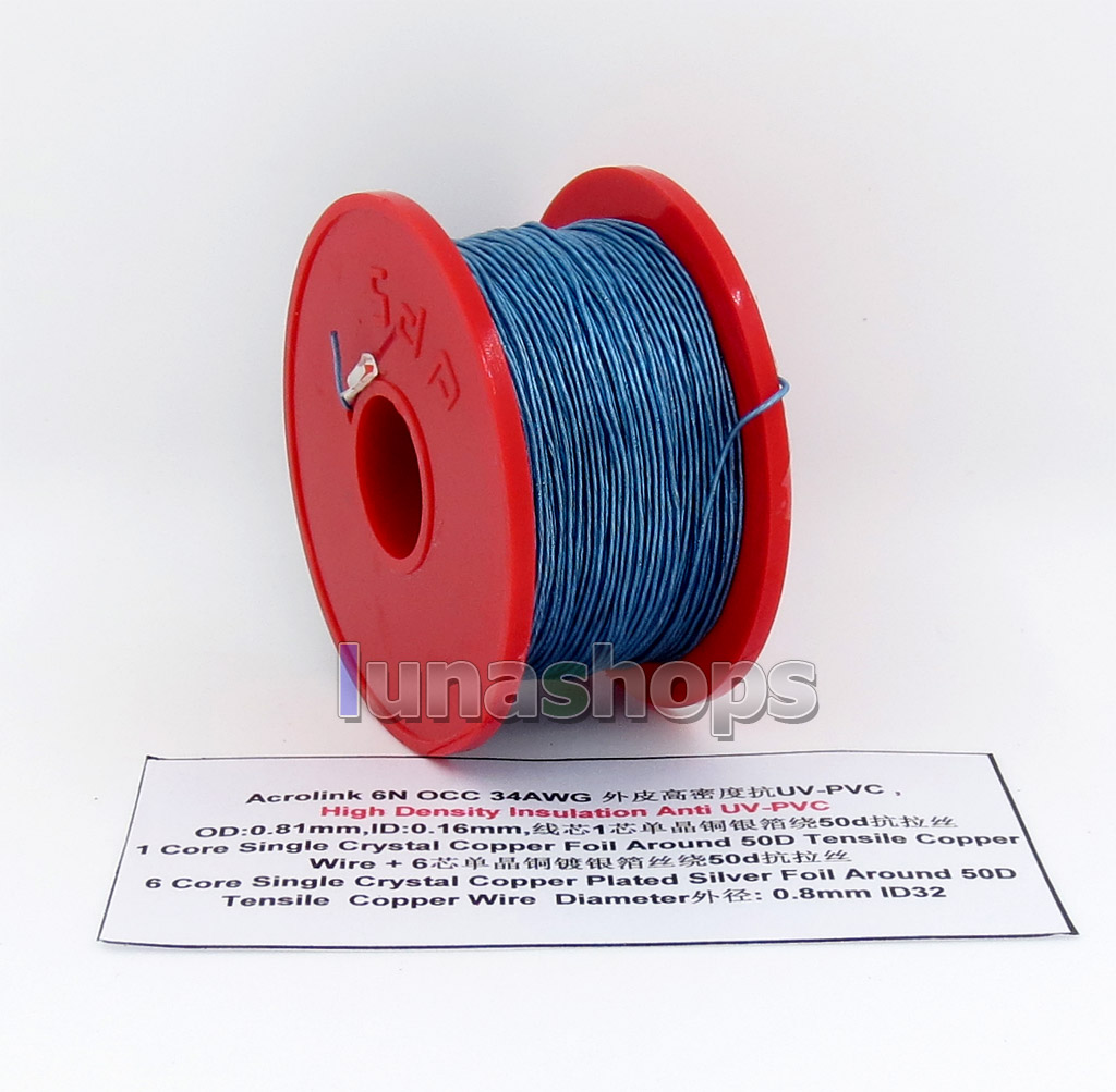 30m Acrolink 6n OCC 34AWG UV-PVC core single Crystal copper Foil Around 50d OD 0.8mm DIY cable ID32