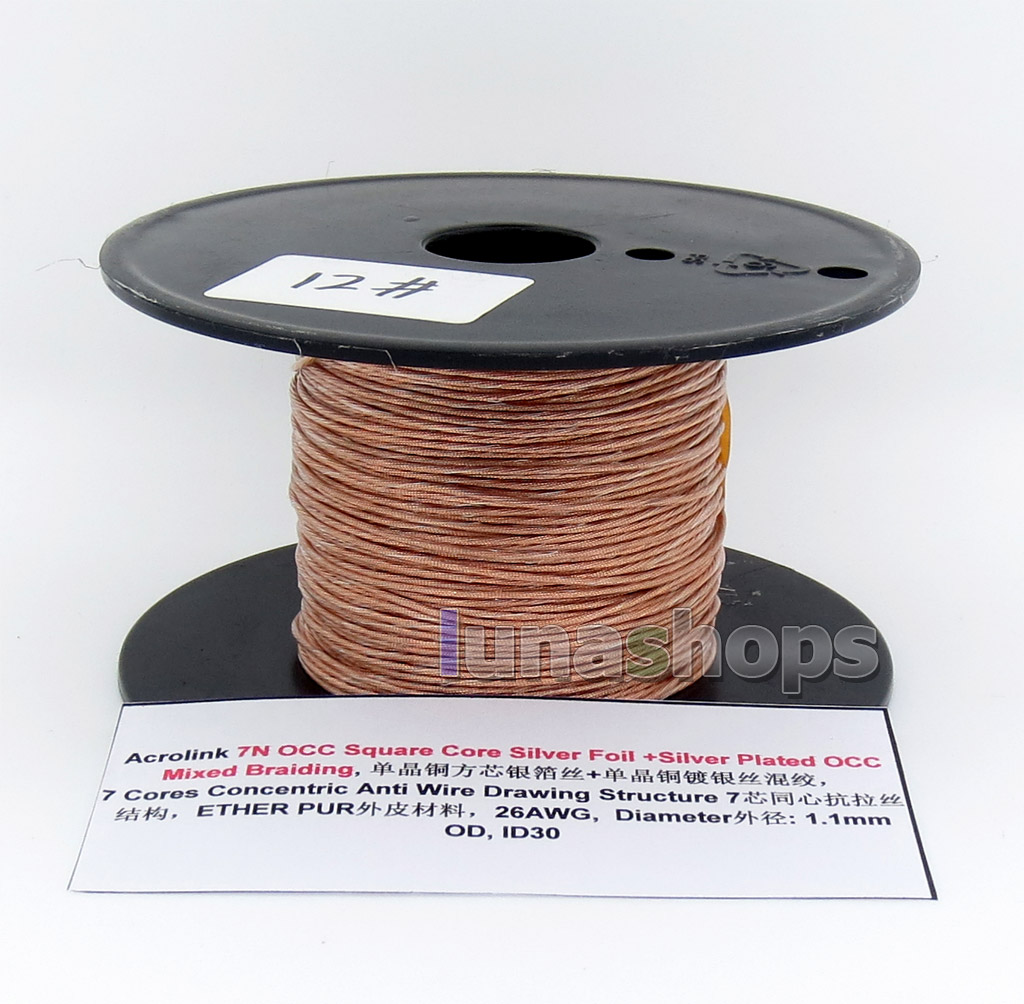 30m Acrolink 7N OCC Square Core Silver Foil + OCC Mixed Braiding Ether PUR 26AWG Cable OD 1.1mm ID30