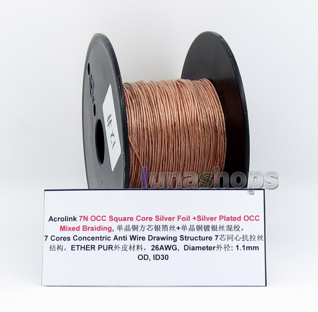 30m Acrolink 7N OCC Square Core Silver Foil + OCC Mixed Braiding Ether PUR 26AWG Cable OD 1.1mm ID30