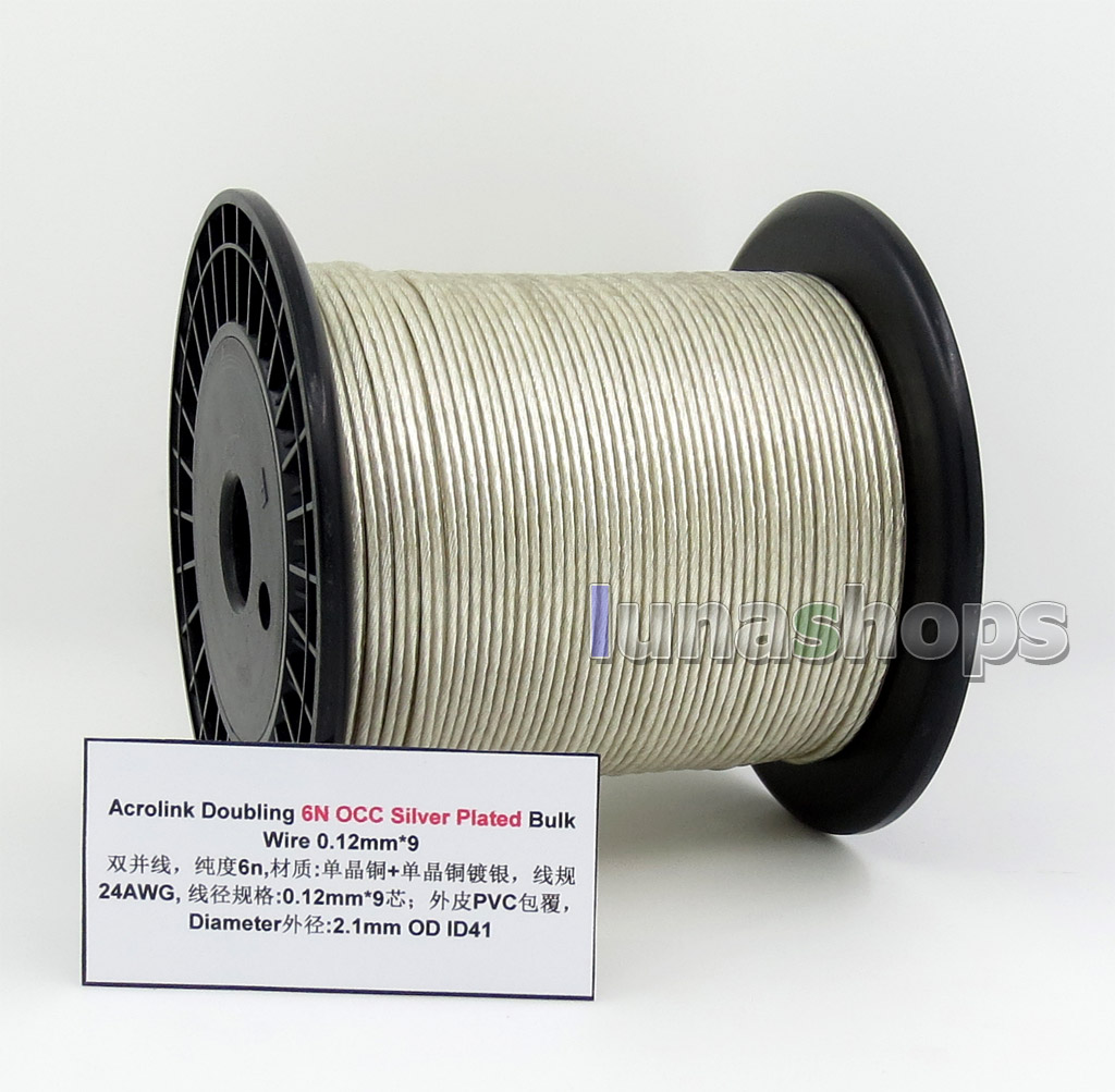 50m Acrolink 6N OCC Doubling Silver Plated 0.12mm*9 24awg Dia PVC (N  ) Diameter 2.1mm DIY Earphone Cable ID41