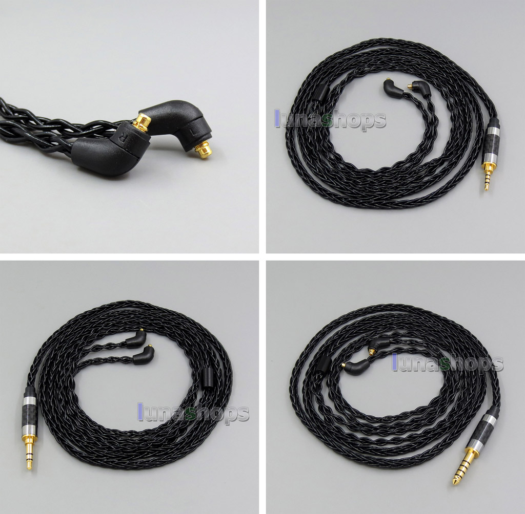 Black 8 core 2.5mm 3.5mm 4.4mm Balanced MMCX Pure Silver Plated Earphone Cable For Etymotic ER4 XR SR ER4SR ER4XR