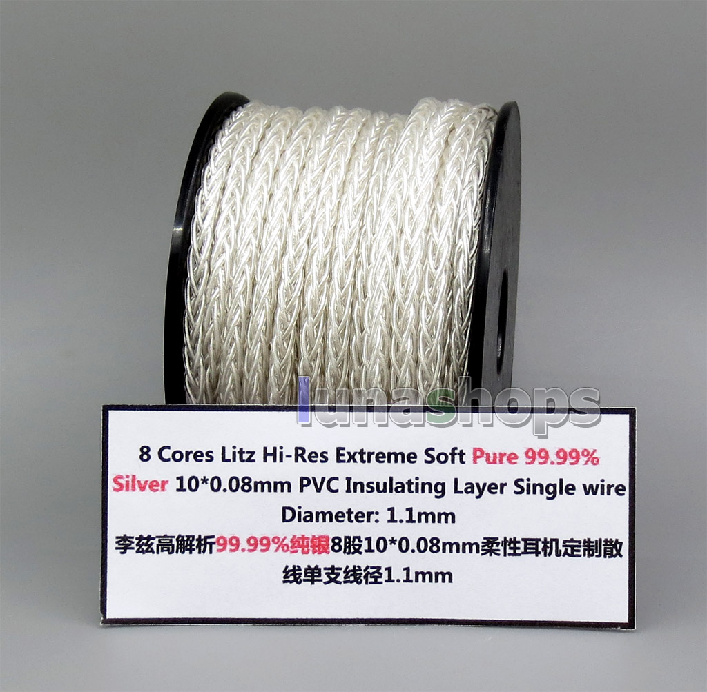 1m 8 cores 10*0.1mm 99.99% Pure Silver Earphone DIY Custom Cable (Not  ) Single Diameter OD:1.1mm