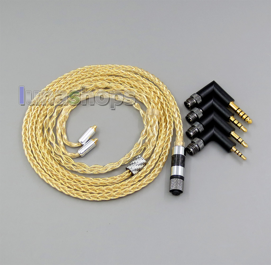 4 in 1 Plug 8 cores 99.99% Pure Silver + Gold Plated Earphone Cable  For Shure se535 se846 MMCX 5 6 8 10 12 20 BA 