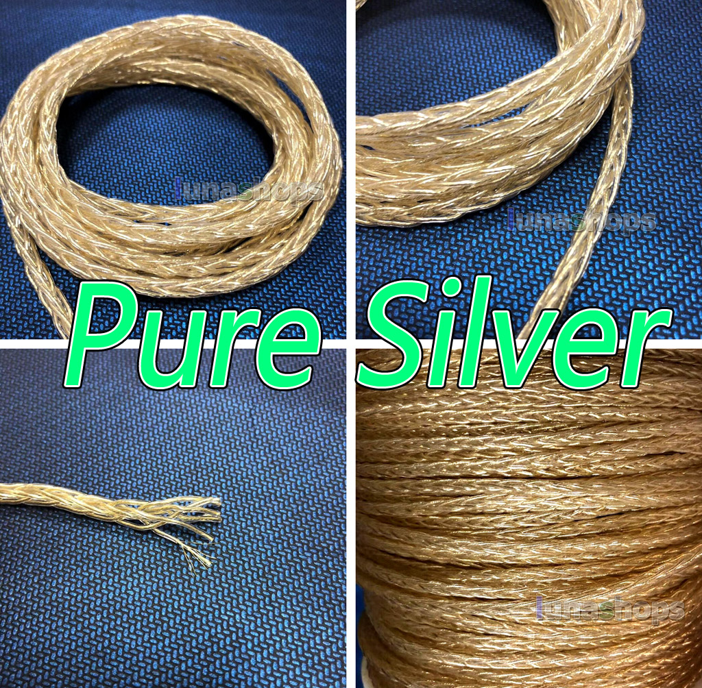 8*(7*0.14mm) 8 Cores 99.99% Pure Silver + Gold Plated Earphone DIY Custom Cable (Not  )8*1.15mm OD:4mm