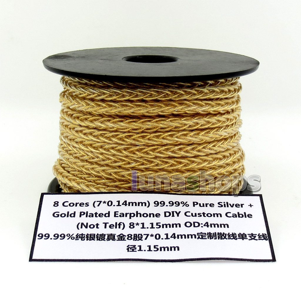 50m 8*(7*0.14mm) 8 Cores 99.99% Pure Silver + Gold Plated Earphone DIY Custom Cable (Not  )8*1.15mm OD:4mm