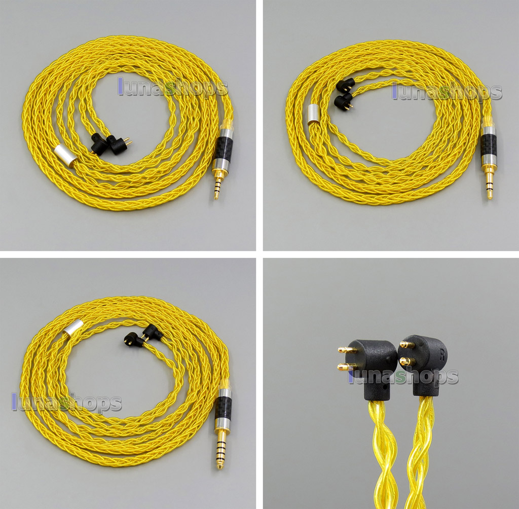 Gold 8 core 2.5mm 3.5mm 4.4mm Balanced MMCX Pure Silver Plated Earphone Cable For Etymotic ER4B ER4PT ER4S ER6I ER4