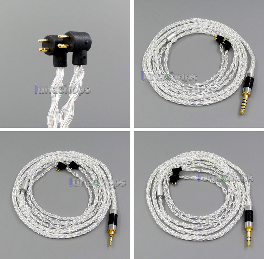 8 core 2.5mm 3.5mm 4.4mm Pure Silver Plated OCC Earphone Cable For Etymotic ER4B ER4PT ER4S ER6I ER4