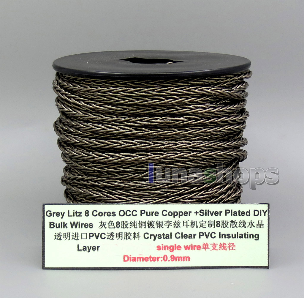 Grey Litz 8 Cores Pure OCC Silver Plated Bulk Wire For Custom DIY Shure Fostex QDC Earphone Headphone Cable (7*0.1mm)*8