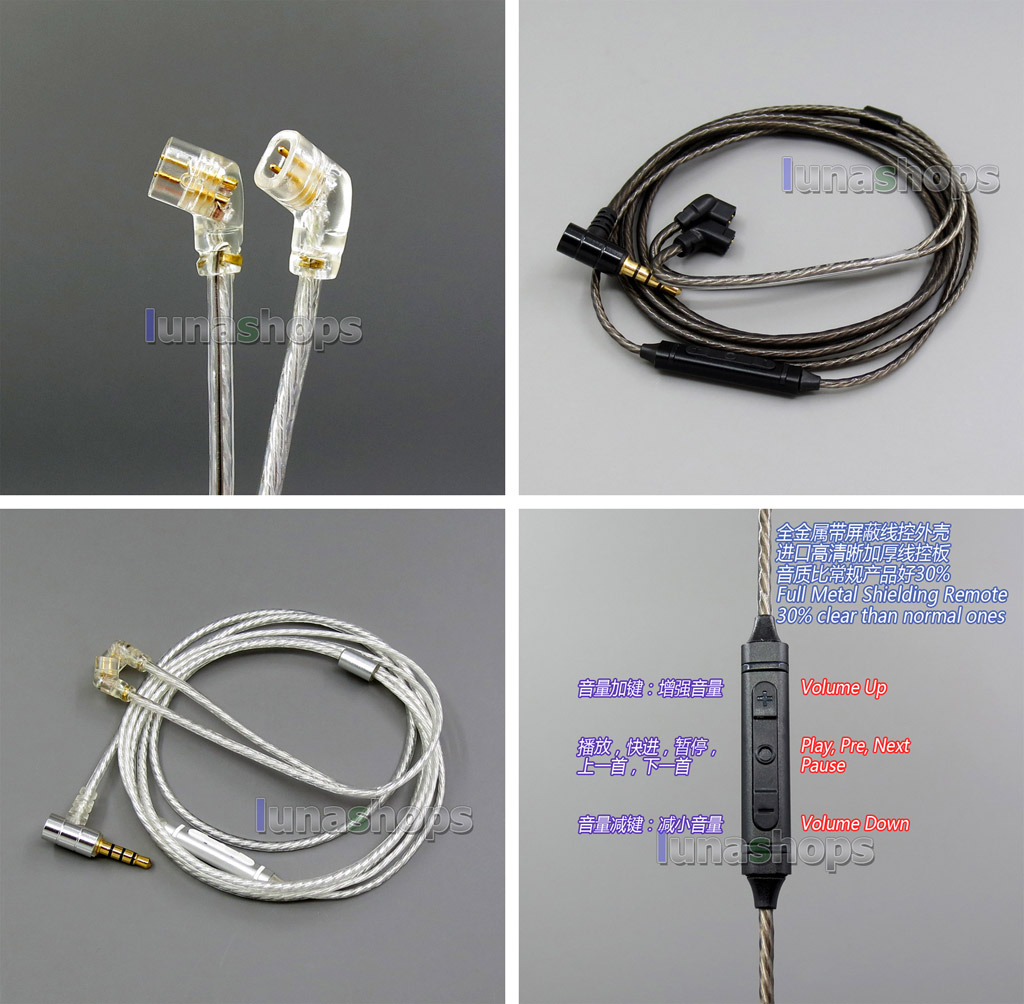 Shielding Mic Remote Pure Silver Plated Earphone Cable For QDC Gemini Gemini-S Anole V3-C V3-S V6-C V6-S Neptune UE18 UE11 Pro