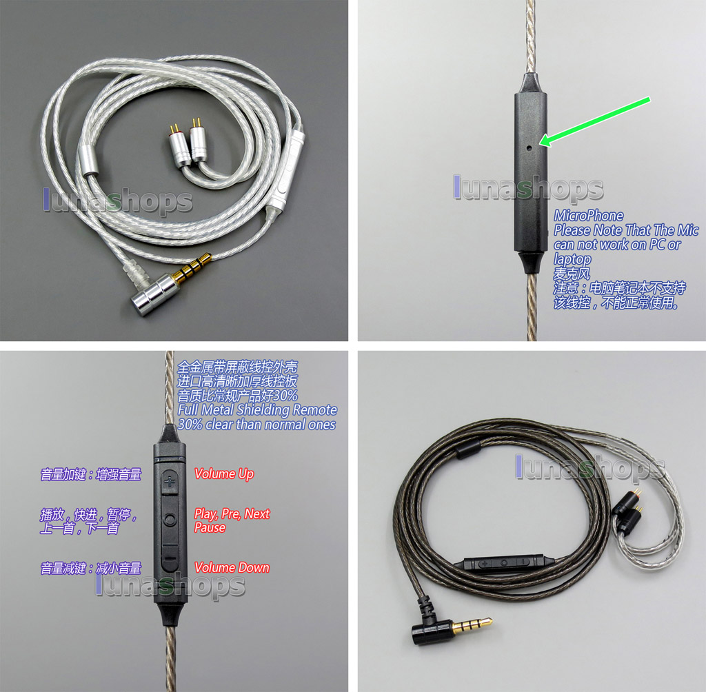 Shielding Mic Remote Pure Silver Plated Earphone Cable For 0.78mm Armature BA Custom Westone UM3x W4R