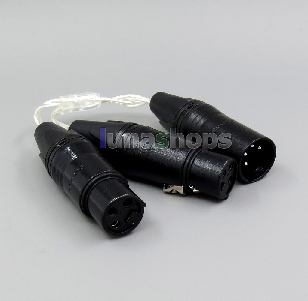 Pure Silver Shielding XLR 4 Pin Male TO 2 XLR 3Pin Female Adapter Cable Converter