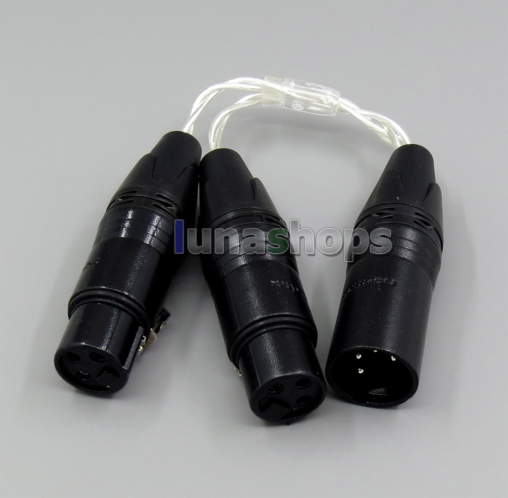 Pure Silver Shielding XLR 4 Pin Male TO 2 XLR 3Pin Female Adapter Cable Converter