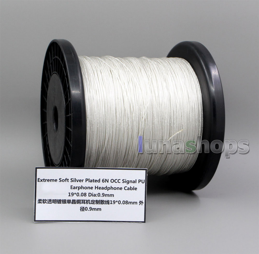 Extreme Soft Silver Plated 6N OCC Signal PU Earphone Headphone Cable 19*0.08 Dia:0.9mm