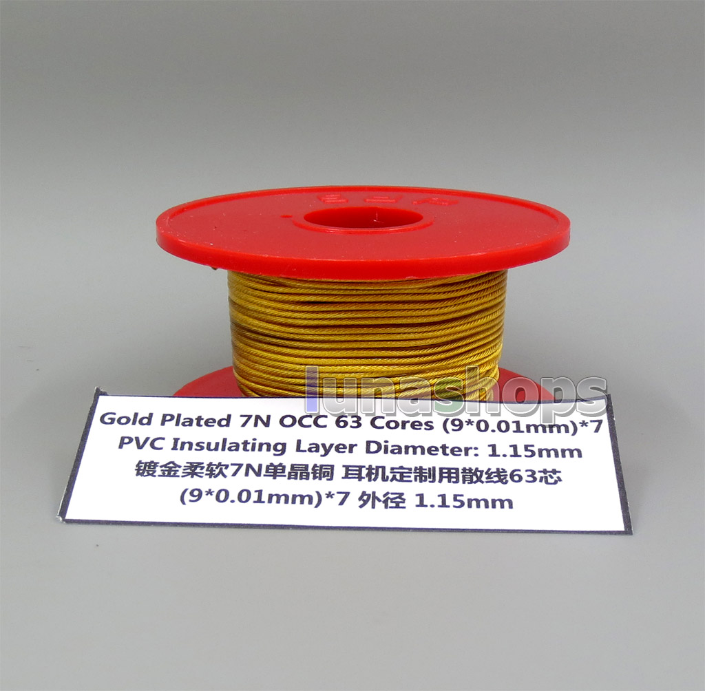Gold Plated 7N OCC 63 Cores (9*0.01mm)*7 PVC Insulating Layer Diameter:1.15mm Bulk Earphone Cable