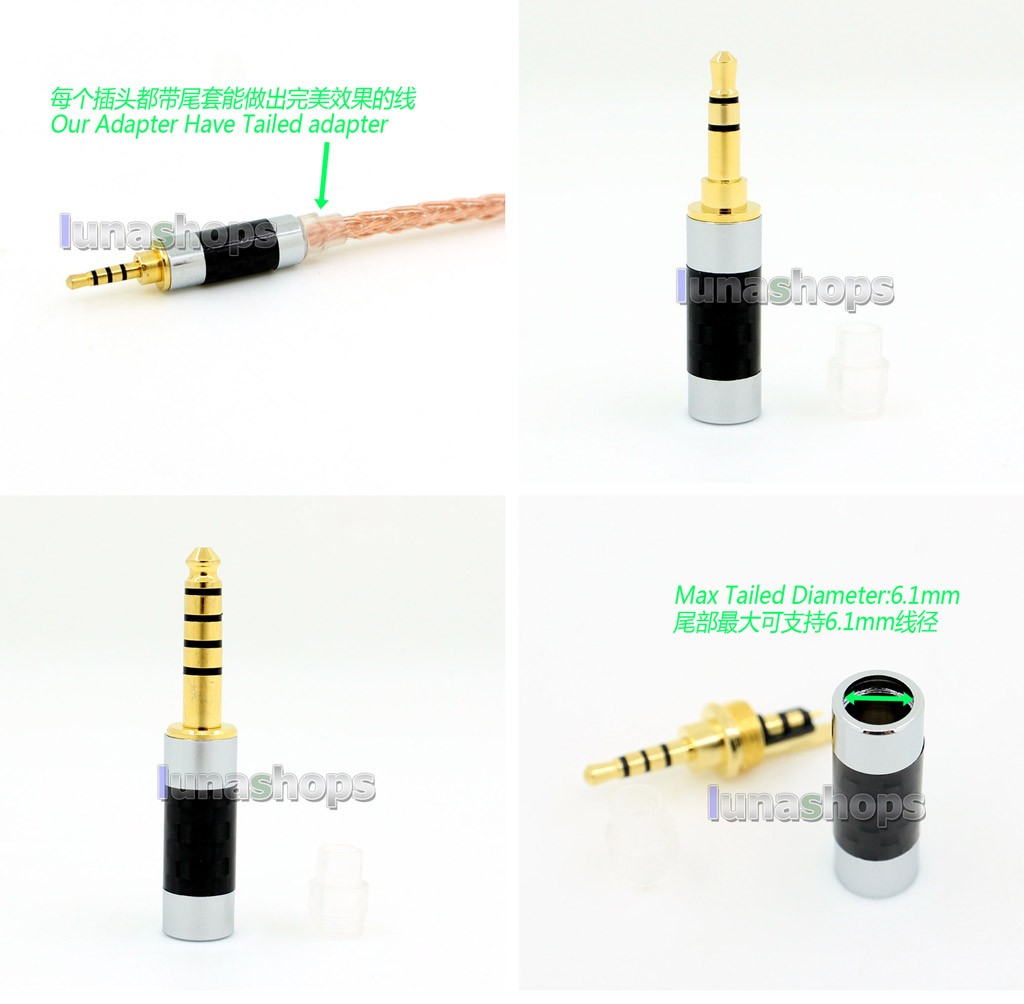 Y-Series Nonmagnetic Pure Copper Main Body 4.4mm 3.5mm 2.5mm Carbon Balanced TRRS Carbon Plug Adapter