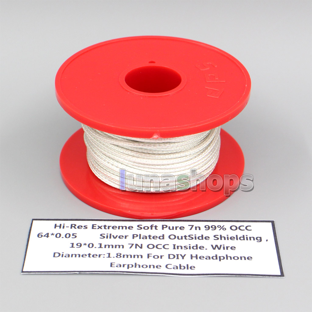 10m High Extreme Soft OCC 64*0.05mm Silver Plated Outside Shielding 19*0.1mm 7N OCC Inside Wire Diameter:1.8mm DIY Cable