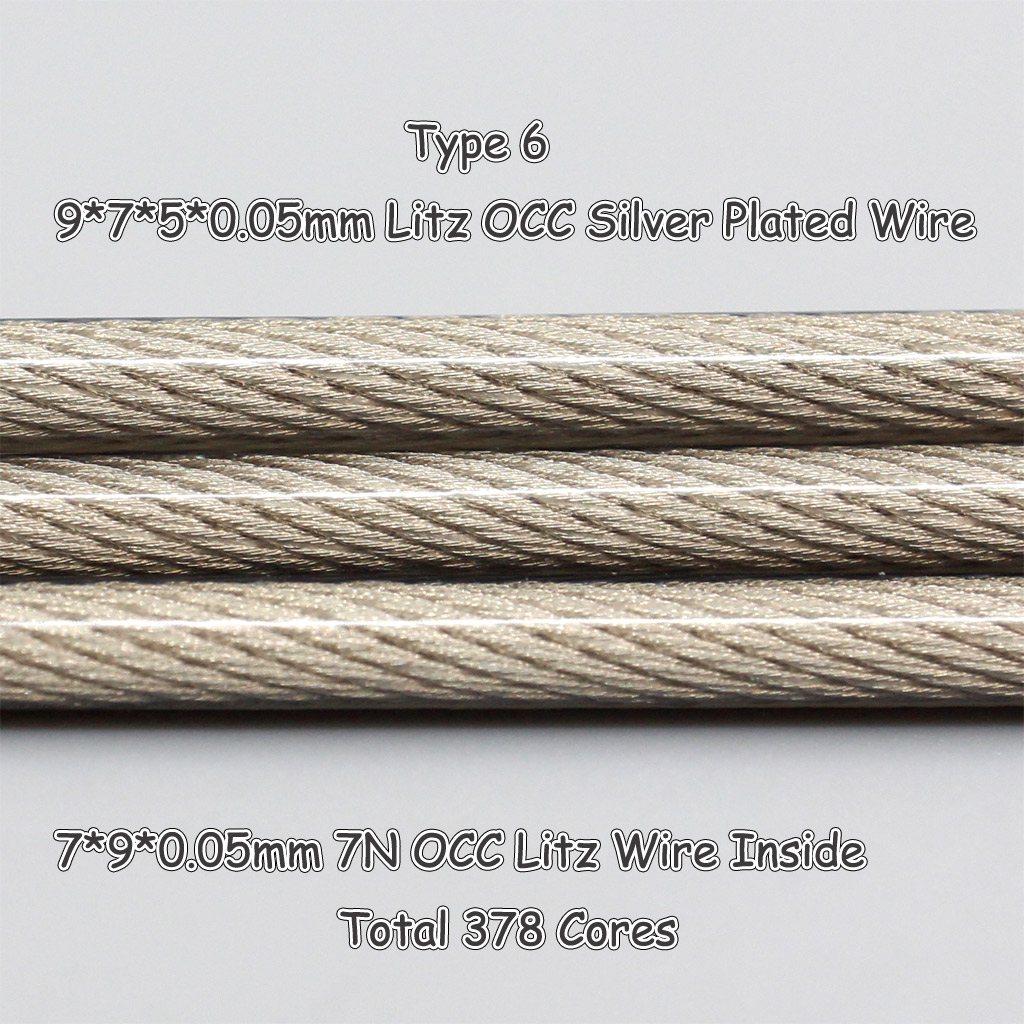 5m Type6 Grey Hi-Res 9*7*9/0.05mm 7n Litz OCC Silver Plated Shielding 7*9*0.05mm 63Core Inside OD2.8mm Headphone Cable