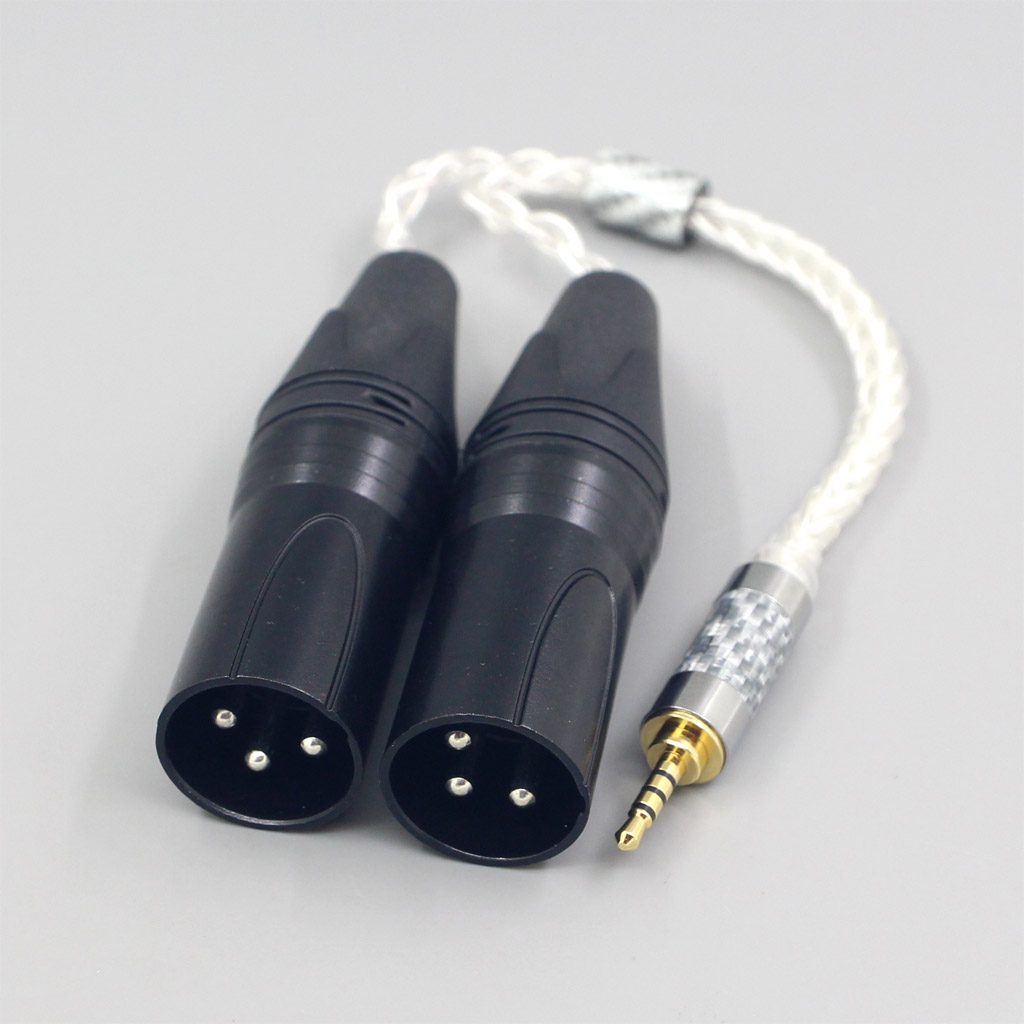 99% Pure Silver 8 Core Headphone Earphone Cable For 3.5m 2.5mm 4.4mm 6.5mm To Dual XLR 3 pole Male