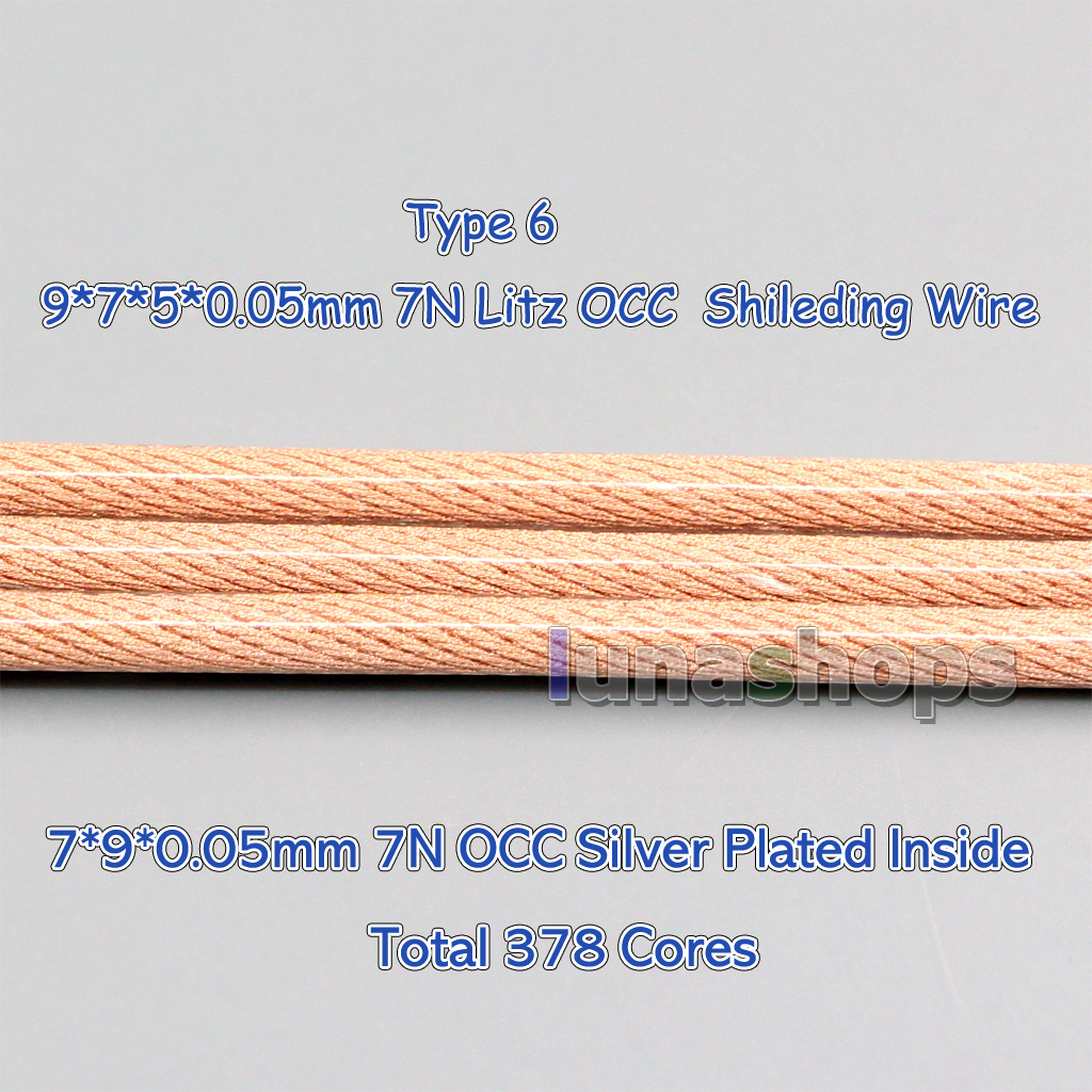 5m Type6 Copper Hi-Res 9*7*9/0.05mm 7n Litz OCC Shielding 7*9*0.05mm 63Core OCC Silver plated Inside OD2.8mm Headphone 378 core Cable