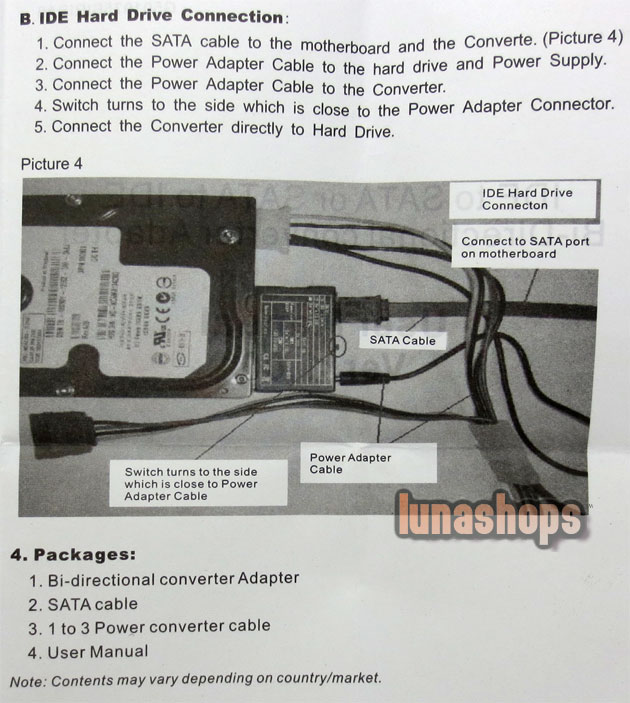 IDE 3.5" To Serial ATA SATA Converter Card with Cable