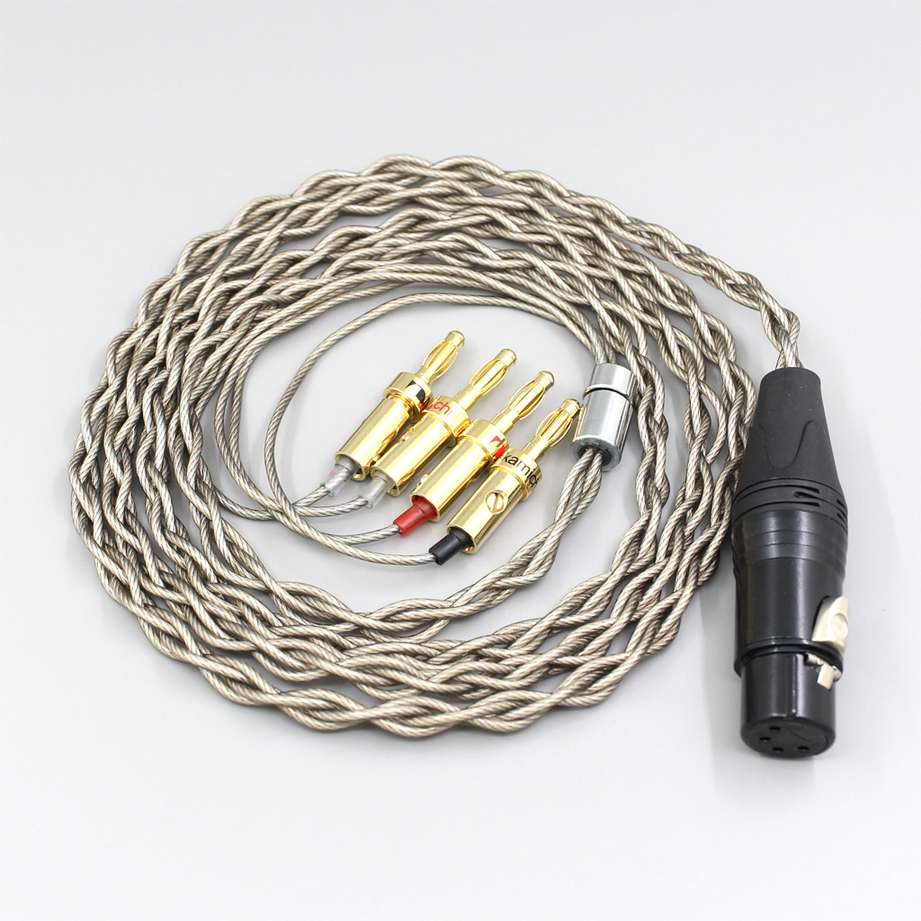 99% Pure Silver + Graphene Silver Plated Shield Earphone Cable For XLR Male Female 4.4mm 2.5mm To 4 pcs of Banana Plugs