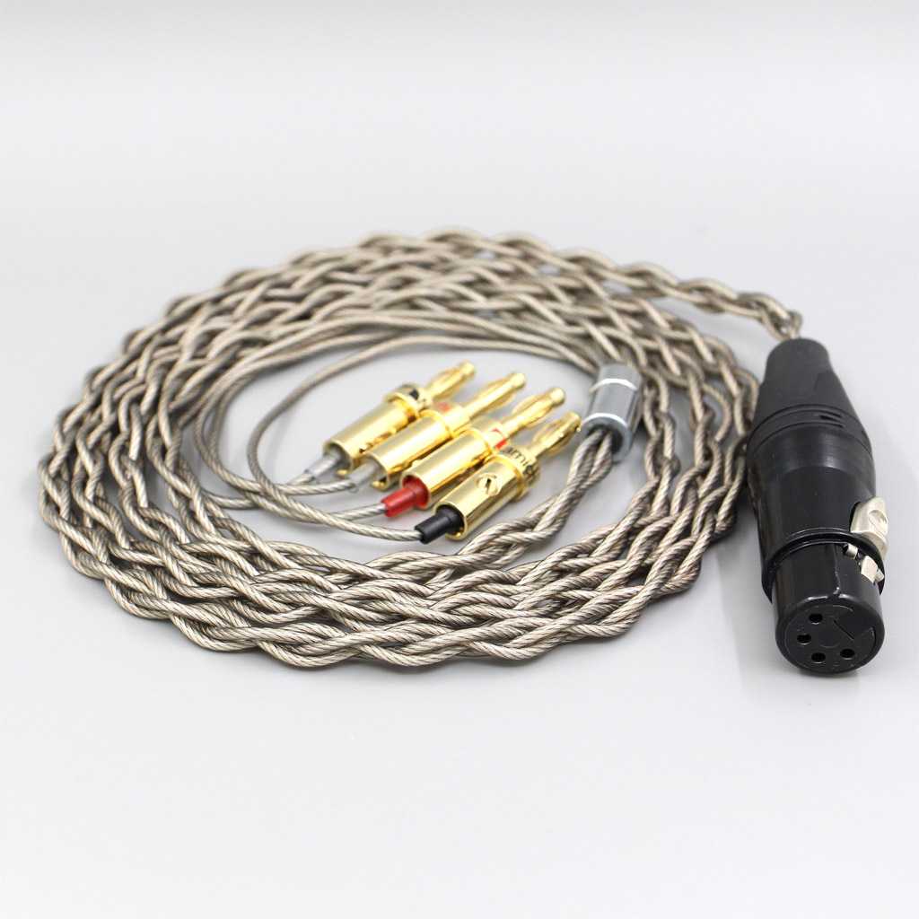 99% Pure Silver + Graphene Silver Plated Shield Earphone Cable For XLR Male Female 4.4mm 2.5mm To 4 pcs of Banana Plugs