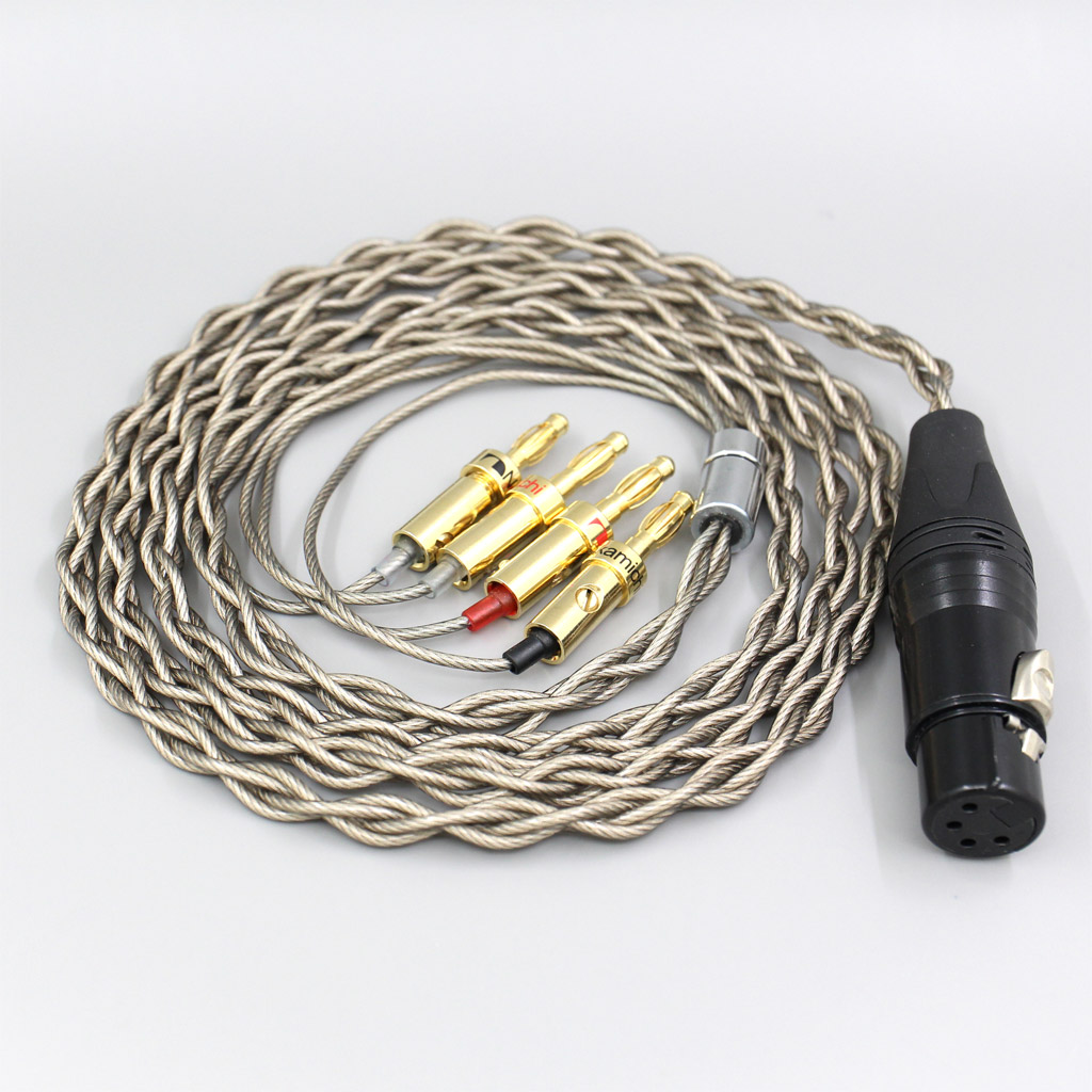99% Pure Silver + Graphene Silver Plated Shield Earphone Cable For XLR Male Female 4.4mm 2.5mm To 4 pcs of Banana Plugs