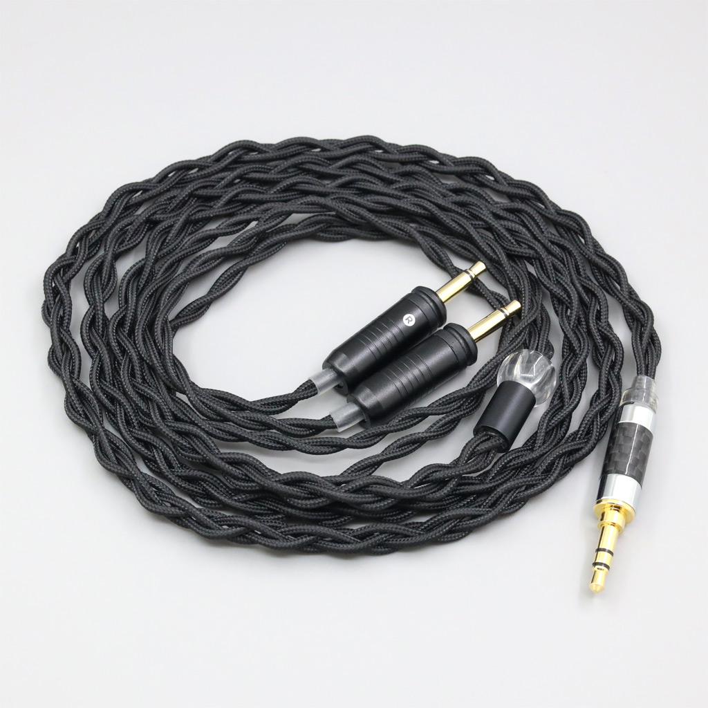Pure 99% Silver Inside Headphone Nylon Cable For Focal Clear Elear Elex Elegia Stellia Dual 3.5mm headphone plug