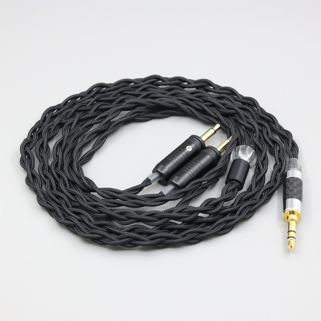 Pure 99% Silver Inside Headphone Nylon Cable For Focal Clear Elear Elex Elegia Stellia Dual 3.5mm headphone plug