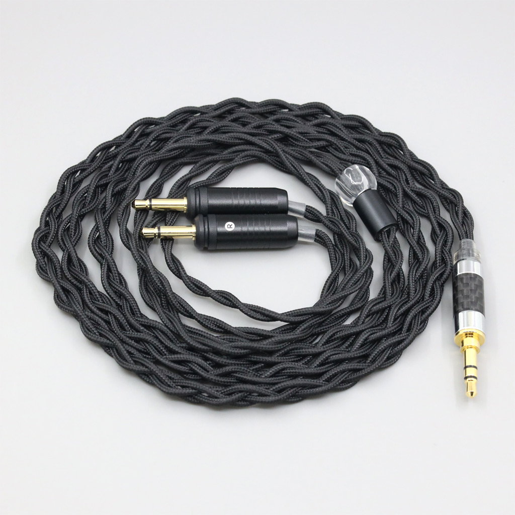 Pure 99% Silver Inside Headphone Nylon Cable For Focal Clear Elear Elex Elegia Stellia Dual 3.5mm headphone plug