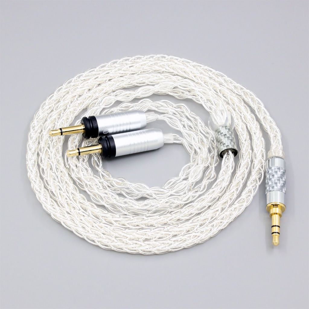 99% Pure Silver 8 Core Headphone Earphone Cable For Focal Clear Elear Elex Elegia Stellia Dual 3.5mm headphone plug
