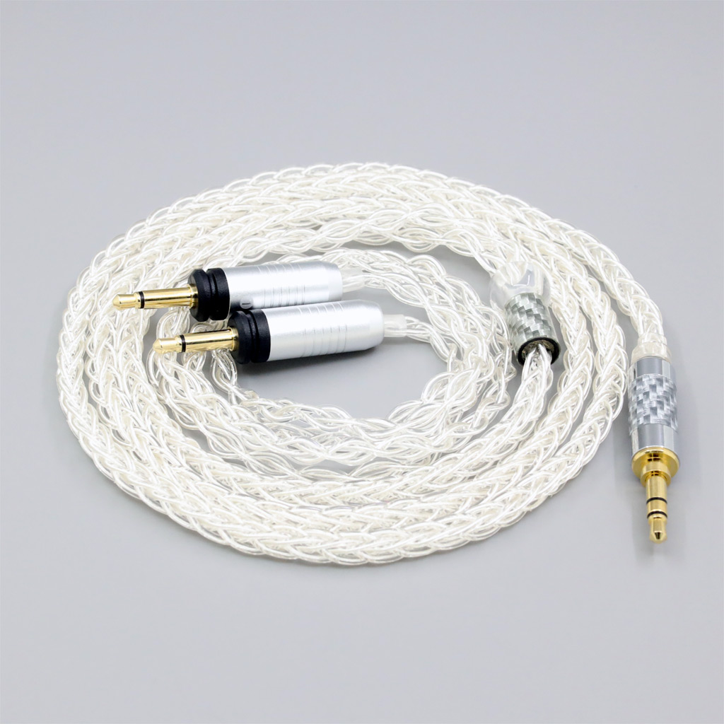 99% Pure Silver 8 Core Headphone Earphone Cable For Focal Clear Elear Elex Elegia Stellia Dual 3.5mm headphone plug