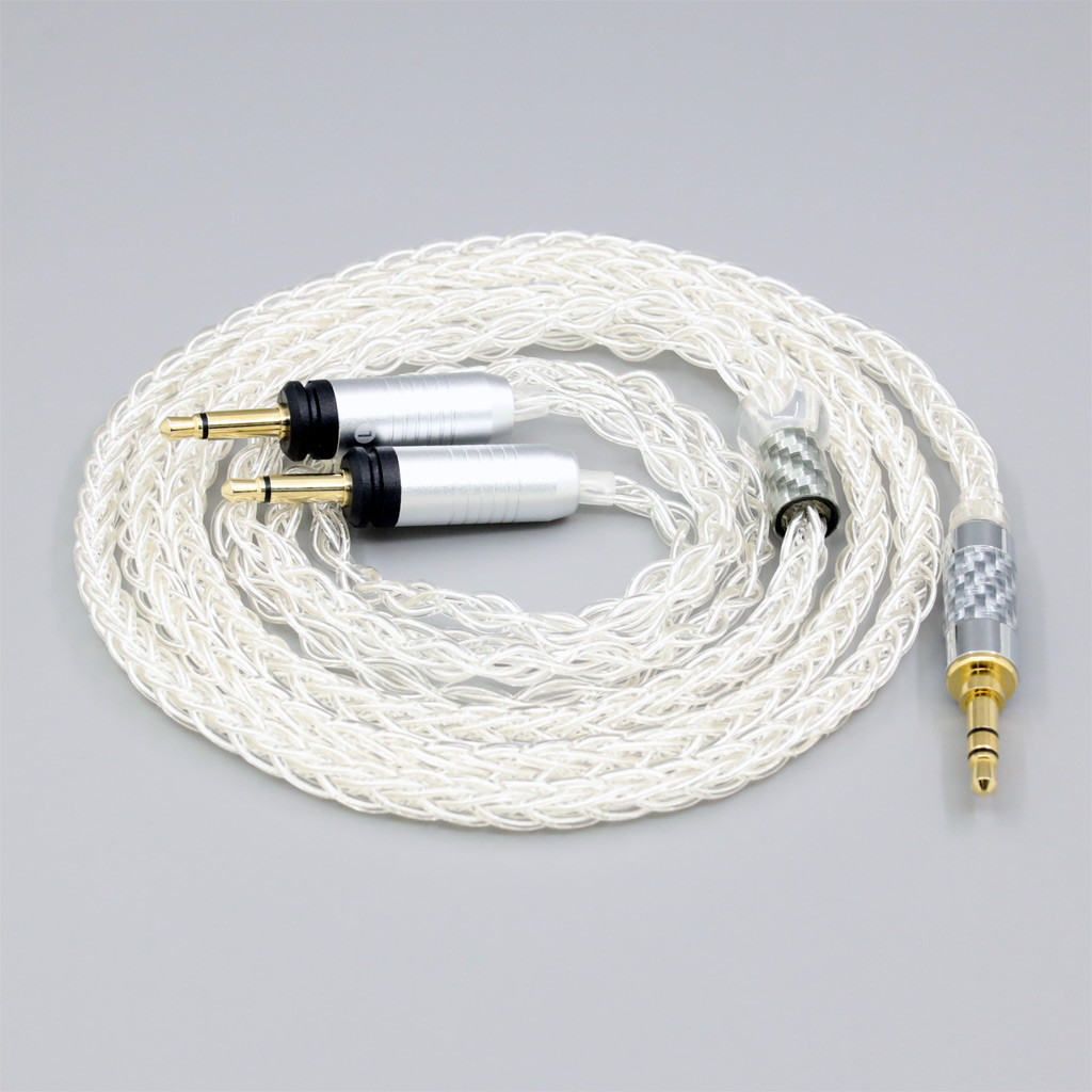 99% Pure Silver 8 Core Headphone Earphone Cable For Focal Clear Elear Elex Elegia Stellia Dual 3.5mm headphone plug