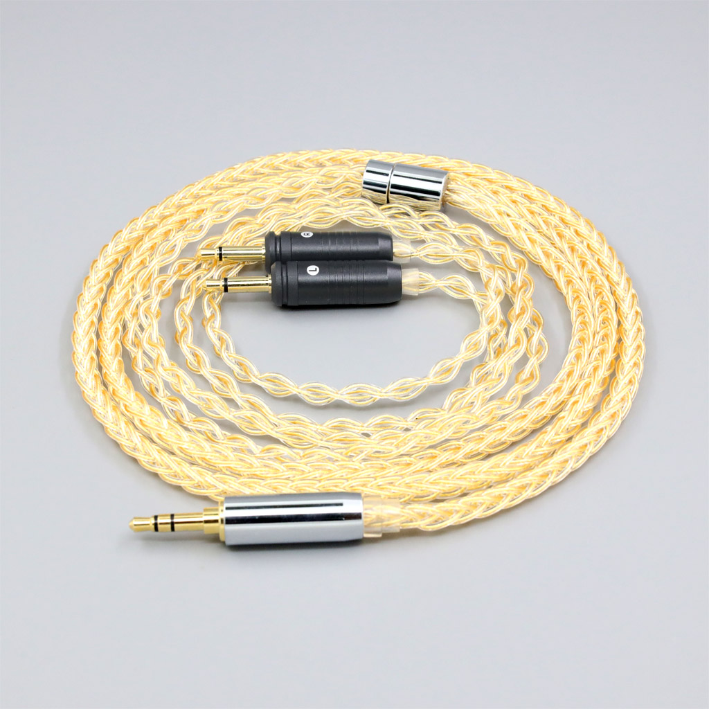 8 Core 99% 7n Pure Silver 24k Gold Plated Earphone Cable For Focal Clear Elear Elex Elegia Stellia Dual 3.5mm pin Headphone