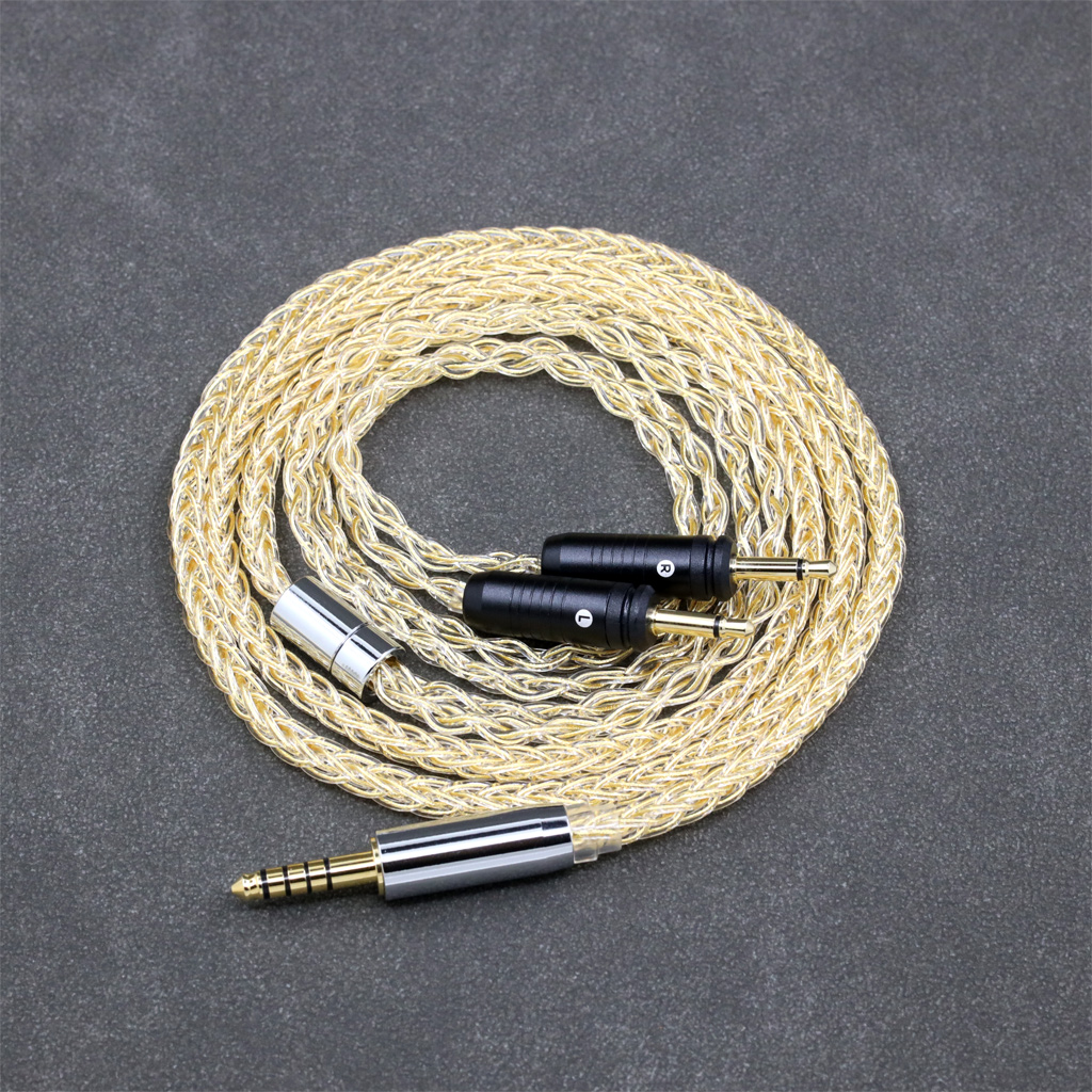8 Core 99% 7n Pure Silver 24k Gold Plated Earphone Cable For Focal Clear Elear Elex Elegia Stellia Dual 3.5mm pin Headphone
