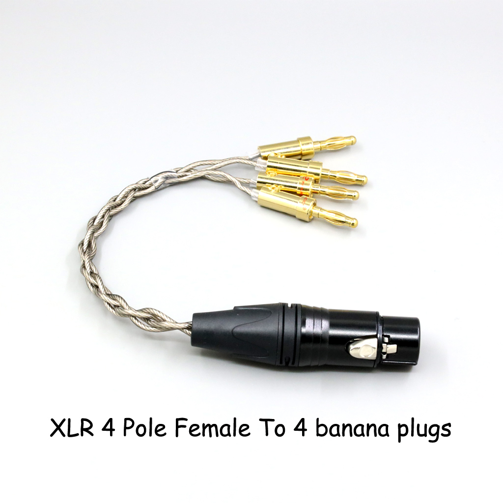 99% Pure Silver + Graphene Silver Plated Shield Earphone Cable For XLR 6.35mm 4.4mm 3.5mm Male Female To 4 Banana Plug Adapter