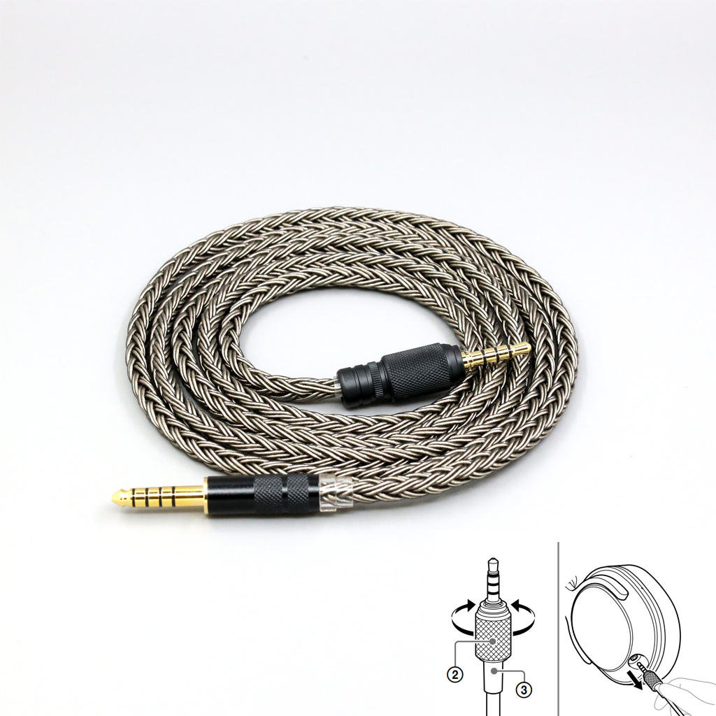 16 Core Grey Silver Plated Earphone Cable For Sony MDR-M1 MDR-MV1 MDR-M1ST Headphones