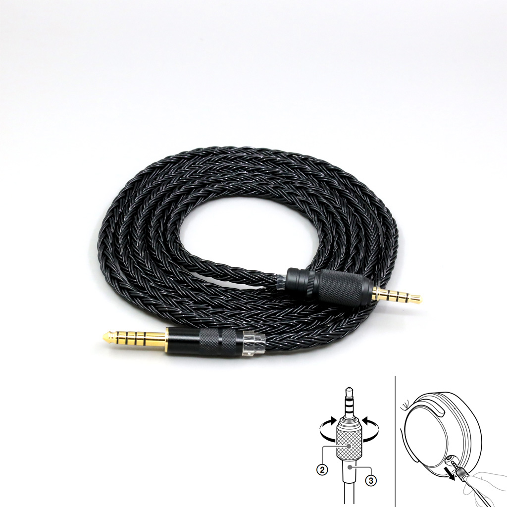 16 Core Black Braided Earphone Cable For Sony MDR-M1 MDR-MV1 MDR-M1ST Headphones