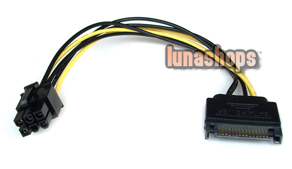 SATA 15 PIN Male To 6 pin Female PCI-E Video VGA Power Cable 