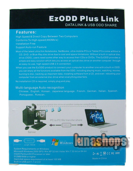 EzODD Plus Link Data Link + USB ODD Share PC To PC File Transfer USB Male To Male Data Adapter Cable